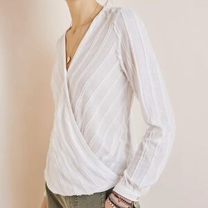 Anthropologie Maeve Audre Textured Top size XS White Superior Shirt Long Sleeve